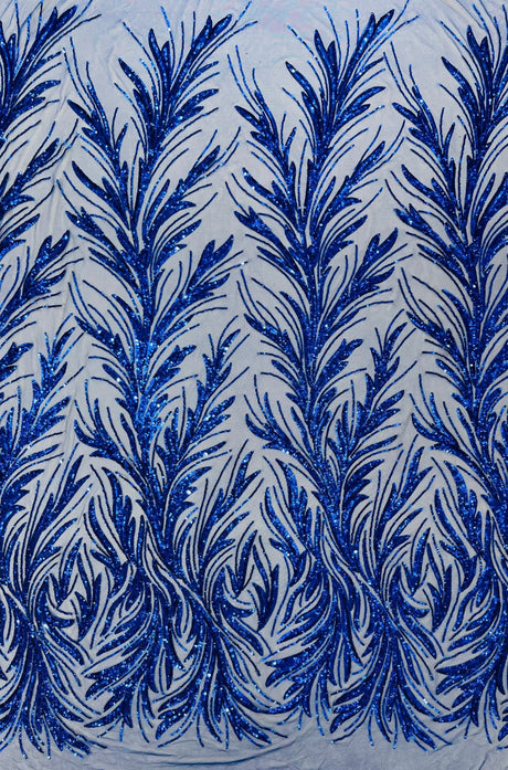 Feather Wing Shiny Sequin Mesh Fabric - Feather Wing Sequin Design, 54" Width (1 Yard)
