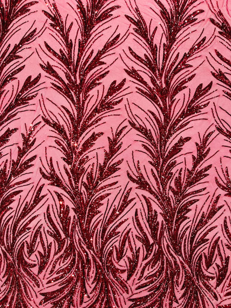 Feather Wing Shiny Sequin Mesh Fabric - Feather Wing Sequin Design, 54" Width (1 Yard)