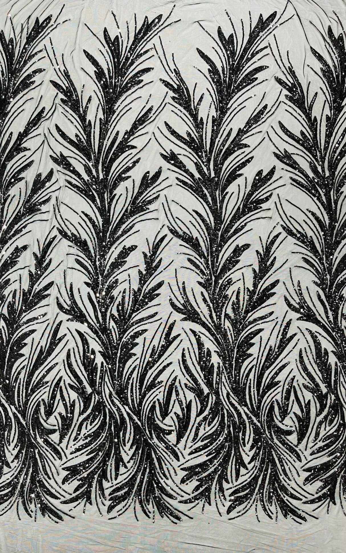 Feather Wing Shiny Sequin Mesh Fabric - Feather Wing Sequin Design, 54" Width (1 Yard)