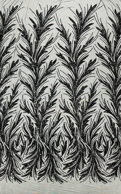 Feather Wing Shiny Sequin Mesh Fabric - Feather Wing Sequin Design, 54" Width (1 Yard)
