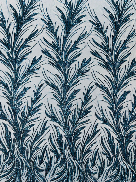 Feather Wing Shiny Sequin Mesh Fabric - Feather Wing Sequin Design, 54" Width (1 Yard)