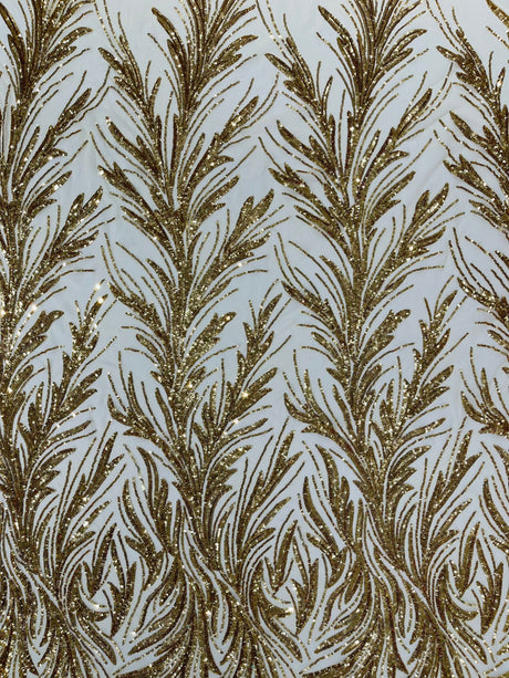 Feather Wing Shiny Sequin Mesh Fabric - Feather Wing Sequin Design, 54" Width (1 Yard)