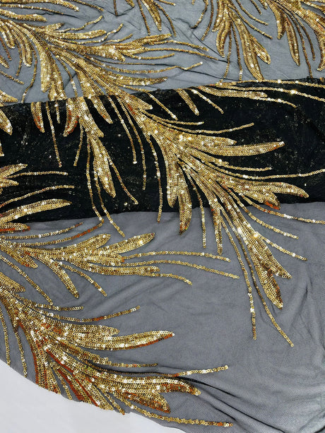 Feather Wing Shiny Sequin Mesh Fabric - Feather Wing Sequin Design, 54" Width (1 Yard)