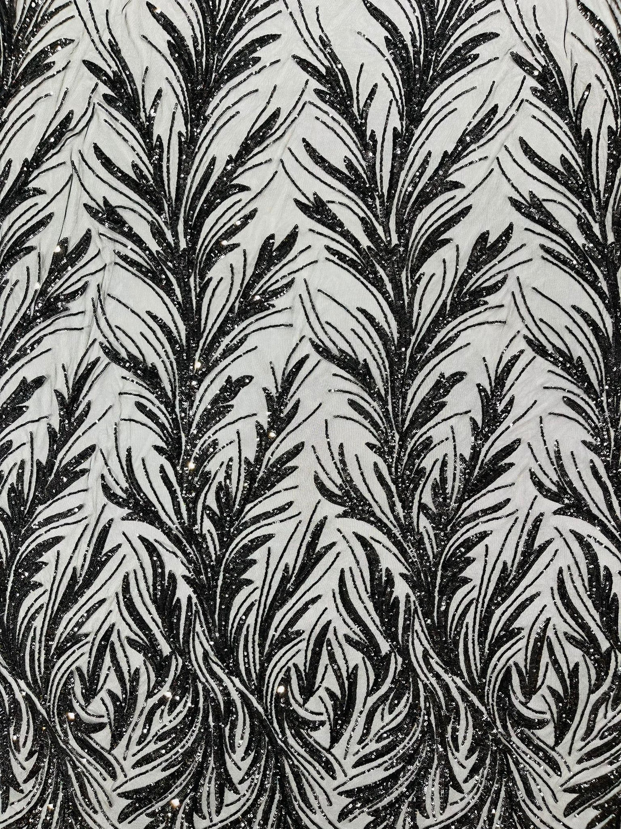 Feather Wing Shiny Sequin Mesh Fabric - Feather Wing Sequin Design, 54" Width (1 Yard)