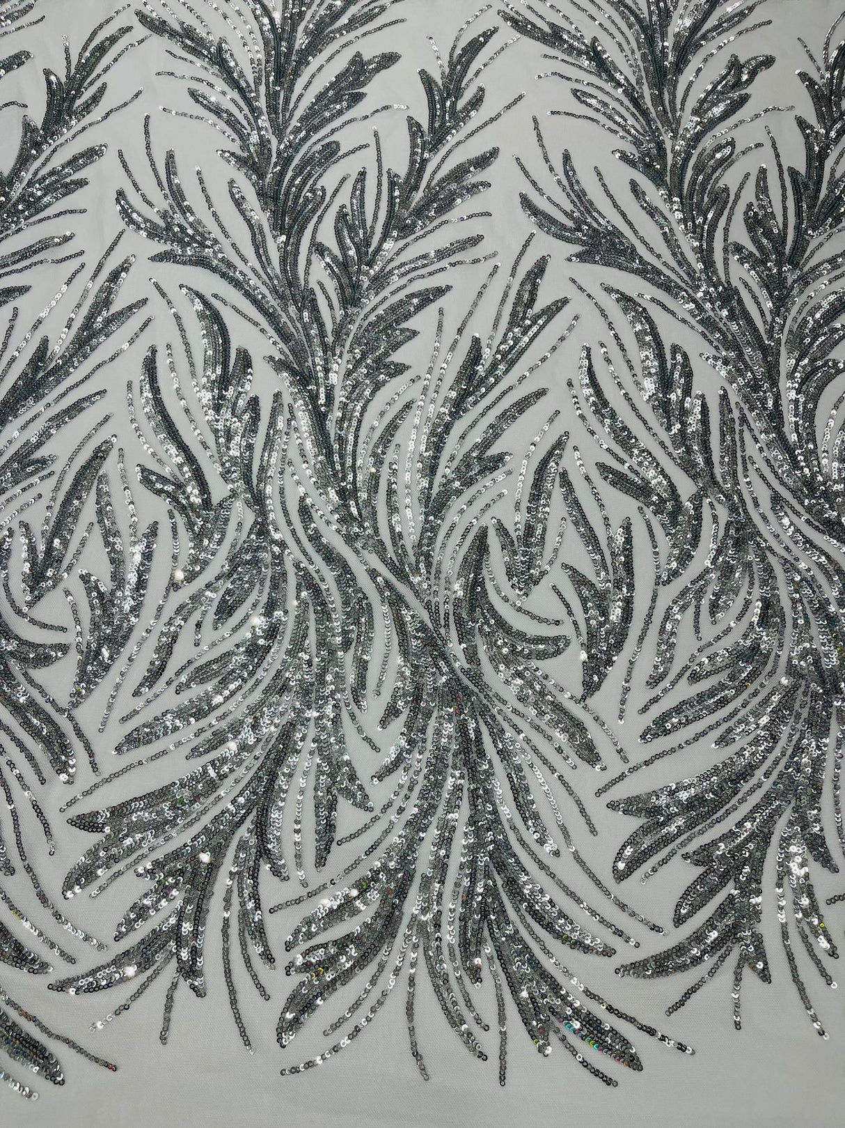 Feather Wing Shiny Sequin Mesh Fabric - Feather Wing Sequin Design, 54" Width (1 Yard)