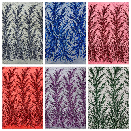 Feather Wing Shiny Sequin Mesh Fabric - Feather Wing Sequin Design, 54" Width (1 Yard)