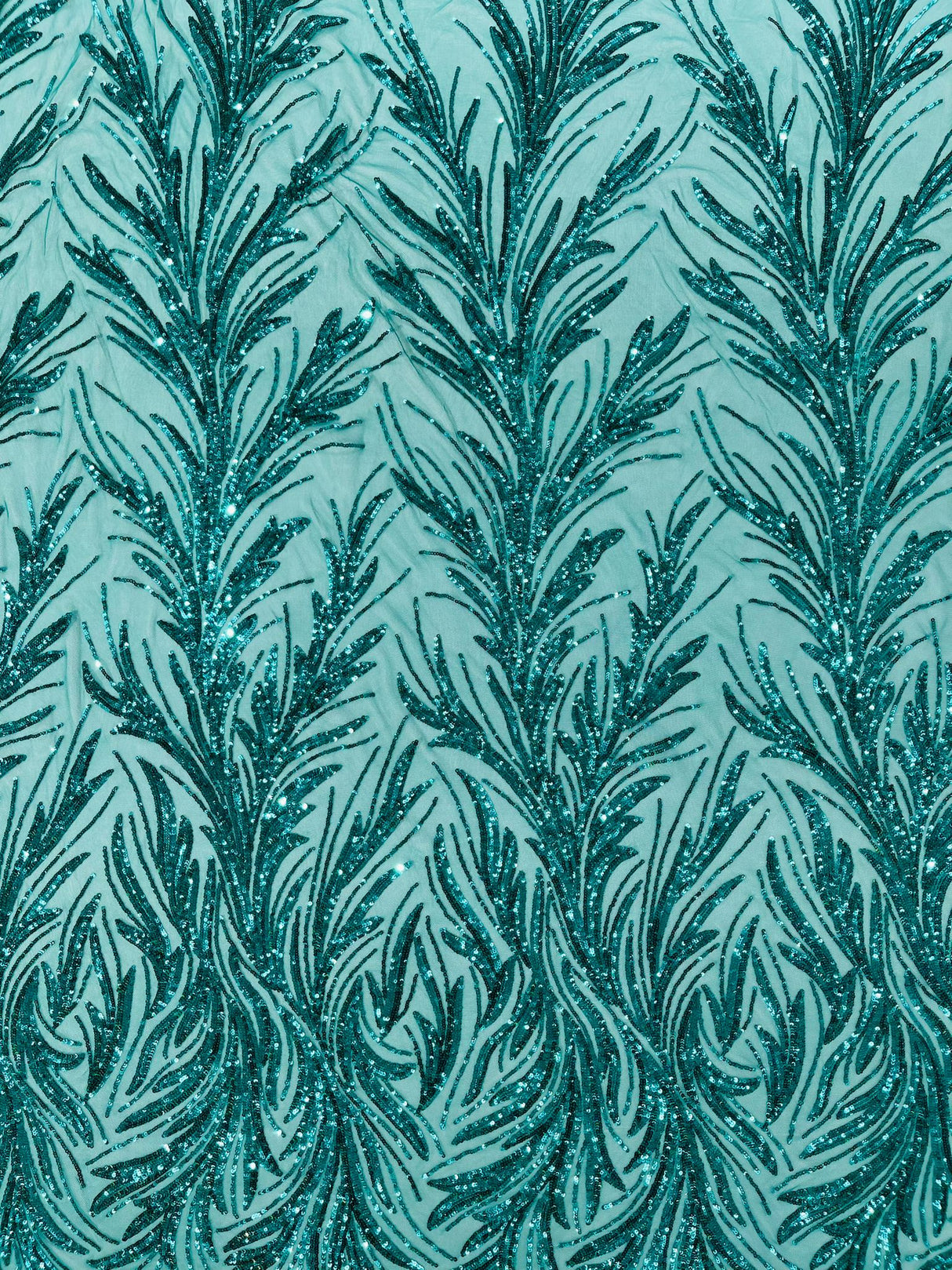 Feather Wing Shiny Sequin Mesh Fabric - Feather Wing Sequin Design, 54" Width (1 Yard)