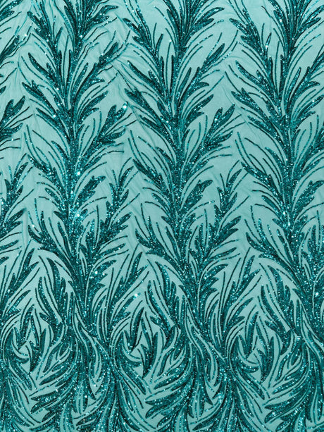 Feather Wing Shiny Sequin Mesh Fabric - Feather Wing Sequin Design, 54" Width (1 Yard)