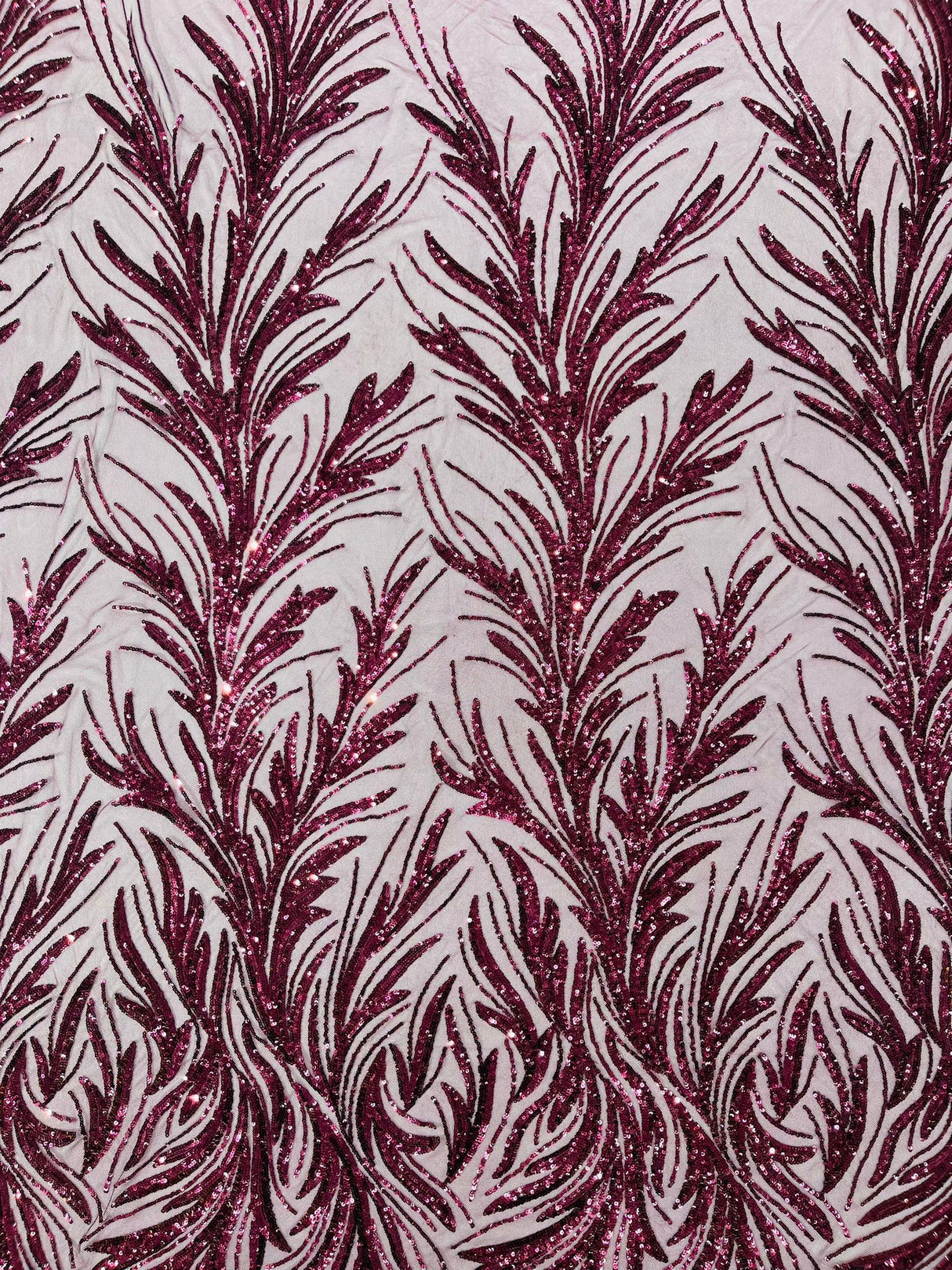 Feather Wing Shiny Sequin Mesh Fabric - Feather Wing Sequin Design, 54" Width (1 Yard)