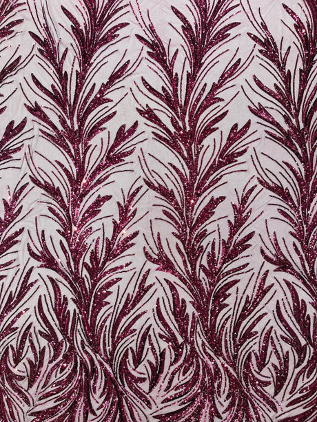 Feather Wing Shiny Sequin Mesh Fabric - Feather Wing Sequin Design, 54" Width (1 Yard)