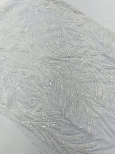 Feather Wing Shiny Sequin Mesh Fabric - Feather Wing Sequin Design, 54" Width (1 Yard)