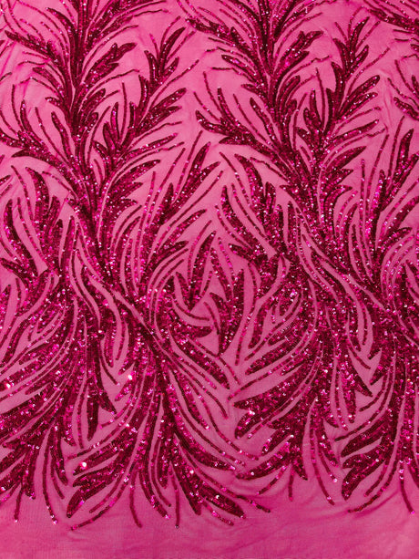 Feather Wing Shiny Sequin Mesh Fabric - Feather Wing Sequin Design, 54" Width (1 Yard)