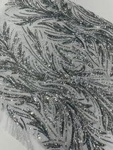 Feather Wing Shiny Sequin Mesh Fabric - Feather Wing Sequin Design, 54" Width (1 Yard)