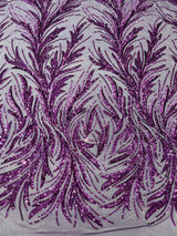 Feather Wing Shiny Sequin Mesh Fabric - Feather Wing Sequin Design, 54" Width (1 Yard)