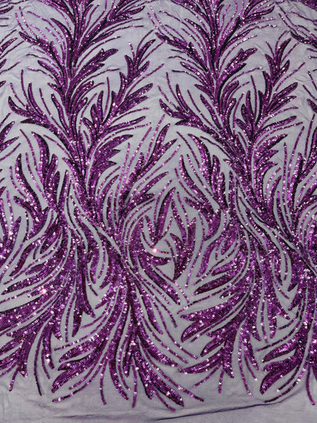 Feather Wing Shiny Sequin Mesh Fabric - Feather Wing Sequin Design, 54" Width (1 Yard)