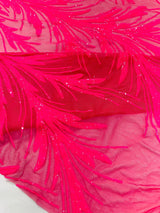Feather Wing Shiny Sequin Mesh Fabric - Feather Wing Sequin Design, 54" Width (1 Yard)