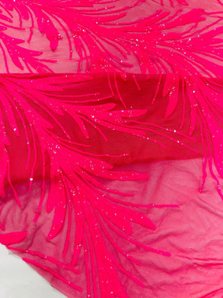 Feather Wing Shiny Sequin Mesh Fabric - Feather Wing Sequin Design, 54" Width (1 Yard)