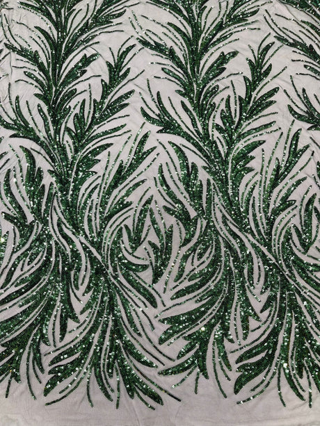 Feather Wing Shiny Sequin Mesh Fabric - Feather Wing Sequin Design, 54" Width (1 Yard)