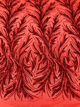 Feather Wing Shiny Sequin Mesh Fabric - Feather Wing Sequin Design, 54" Width (1 Yard)