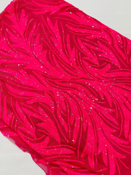 Feather Wing Shiny Sequin Mesh Fabric - Feather Wing Sequin Design, 54" Width (1 Yard)