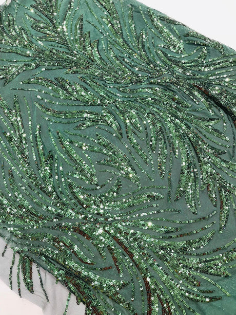 Feather Wing Shiny Sequin Mesh Fabric - Feather Wing Sequin Design, 54" Width (1 Yard)