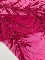 Feather Wing Shiny Sequin Mesh Fabric - Feather Wing Sequin Design, 54" Width (1 Yard)