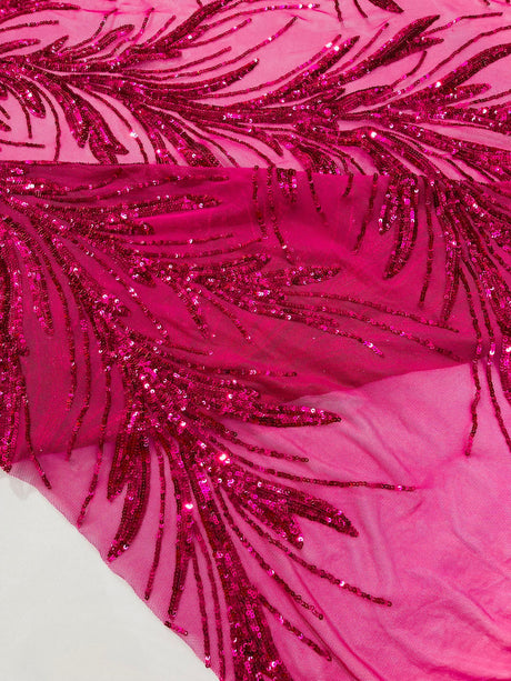 Feather Wing Shiny Sequin Mesh Fabric - Feather Wing Sequin Design, 54" Width (1 Yard)