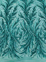 Feather Wing Shiny Sequin Mesh Fabric - Feather Wing Sequin Design, 54" Width (1 Yard)