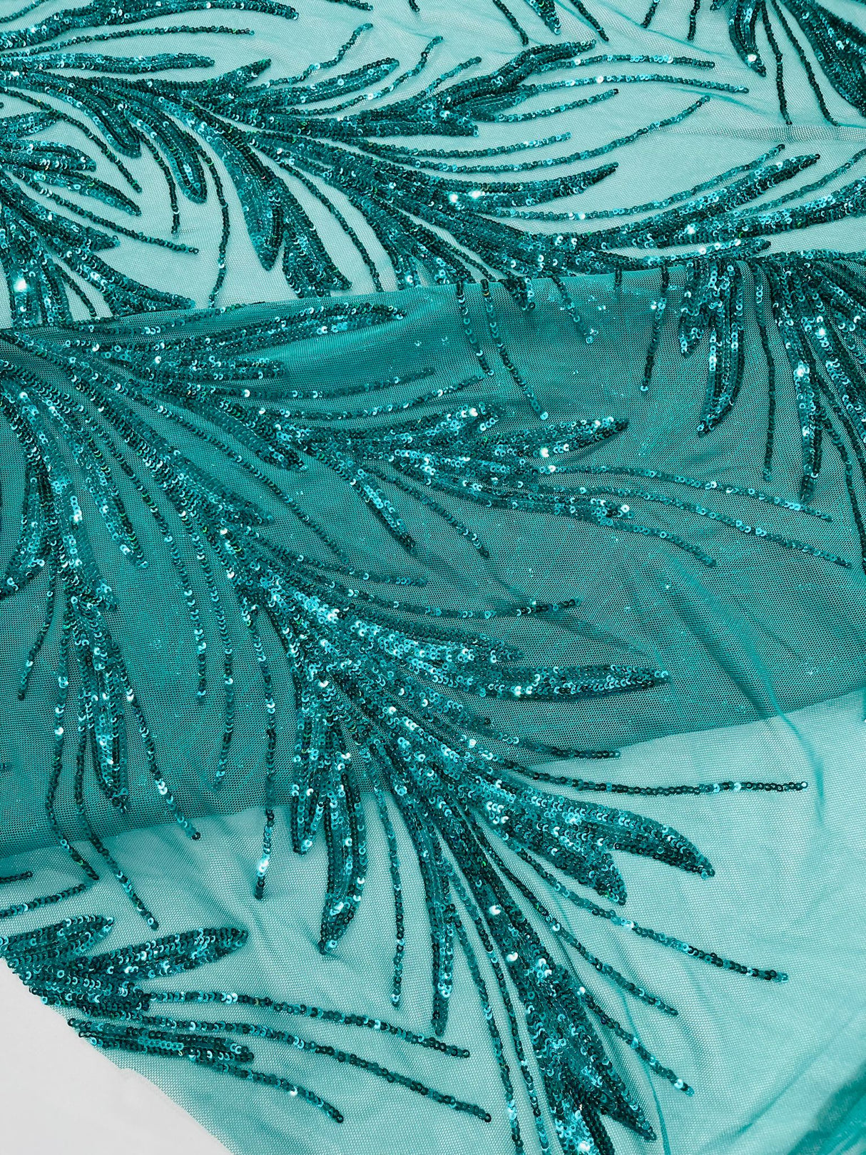 Feather Wing Shiny Sequin Mesh Fabric - Feather Wing Sequin Design, 54" Width (1 Yard)
