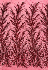 Feather Wing Shiny Sequin Mesh Fabric - Feather Wing Sequin Design, 54" Width (1 Yard)