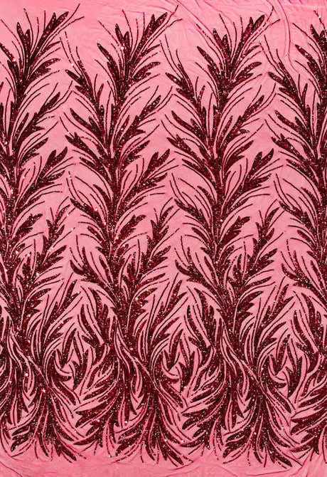 Feather Wing Shiny Sequin Mesh Fabric - Feather Wing Sequin Design, 54" Width (1 Yard)