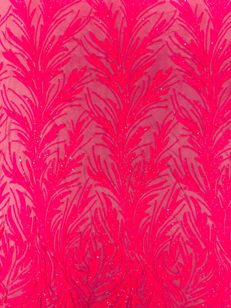 Feather Wing Shiny Sequin Mesh Fabric - Feather Wing Sequin Design, 54" Width (1 Yard)