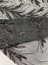 Feather Wing Shiny Sequin Mesh Fabric - Feather Wing Sequin Design, 54" Width (1 Yard)
