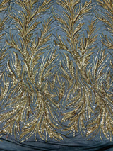 Feather Wing Shiny Sequin Mesh Fabric - Feather Wing Sequin Design, 54" Width (1 Yard)