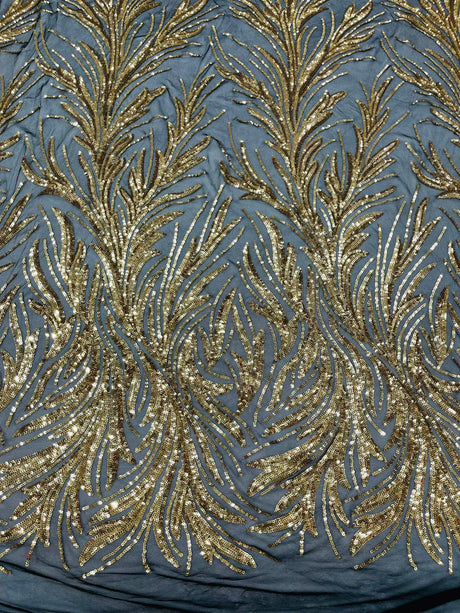 Feather Wing Shiny Sequin Mesh Fabric - Feather Wing Sequin Design, 54" Width (1 Yard)