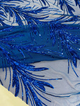 Feather Wing Shiny Sequin Mesh Fabric - Feather Wing Sequin Design, 54" Width (1 Yard)