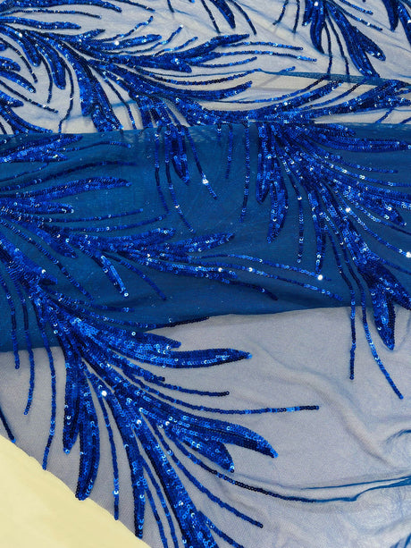 Feather Wing Shiny Sequin Mesh Fabric - Feather Wing Sequin Design, 54" Width (1 Yard)