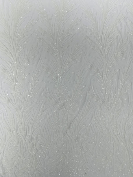 Feather Wing Shiny Sequin Mesh Fabric - Feather Wing Sequin Design, 54" Width (1 Yard)
