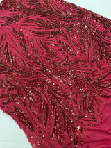 Feather Wing Shiny Sequin Mesh Fabric - Feather Wing Sequin Design, 54" Width (1 Yard)