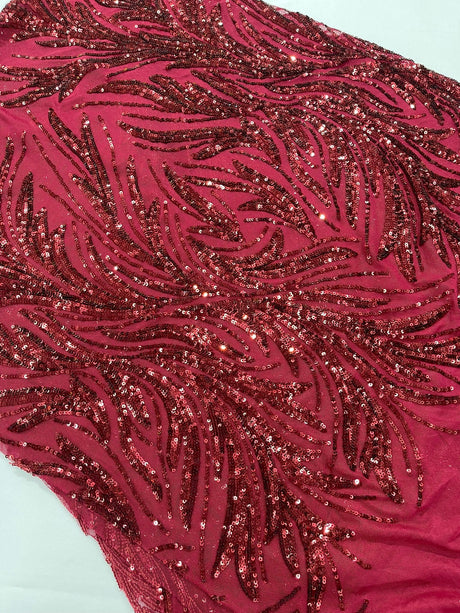 Feather Wing Shiny Sequin Mesh Fabric - Feather Wing Sequin Design, 54" Width (1 Yard)