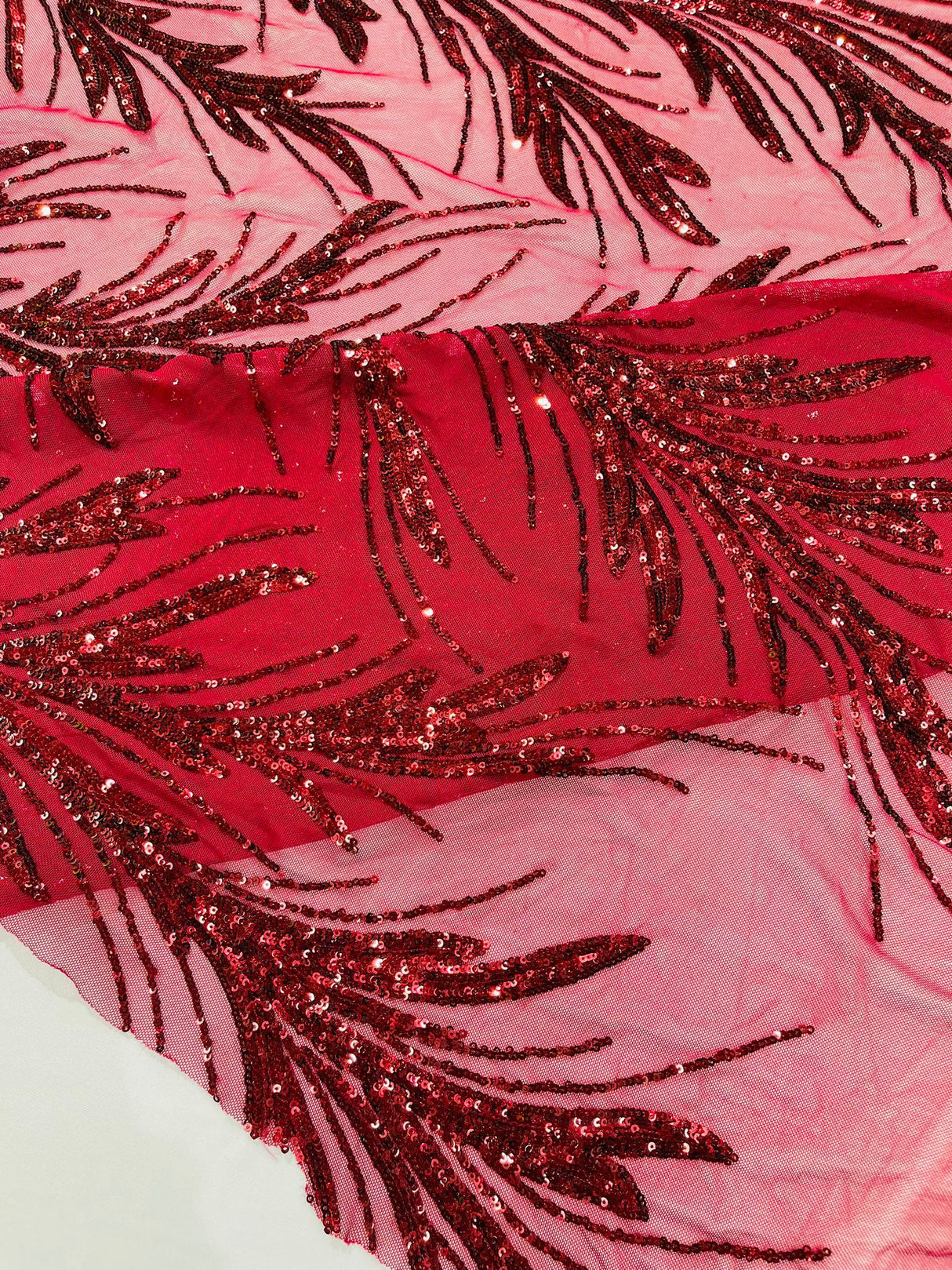Feather Wing Shiny Sequin Mesh Fabric - Feather Wing Sequin Design, 54" Width (1 Yard)