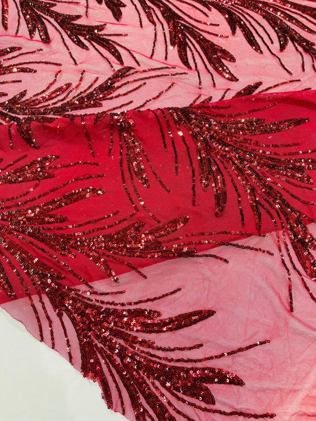Feather Wing Shiny Sequin Mesh Fabric - Feather Wing Sequin Design, 54" Width (1 Yard)