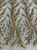 Feather Wing Shiny Sequin Mesh Fabric - Feather Wing Sequin Design, 54" Width (1 Yard)