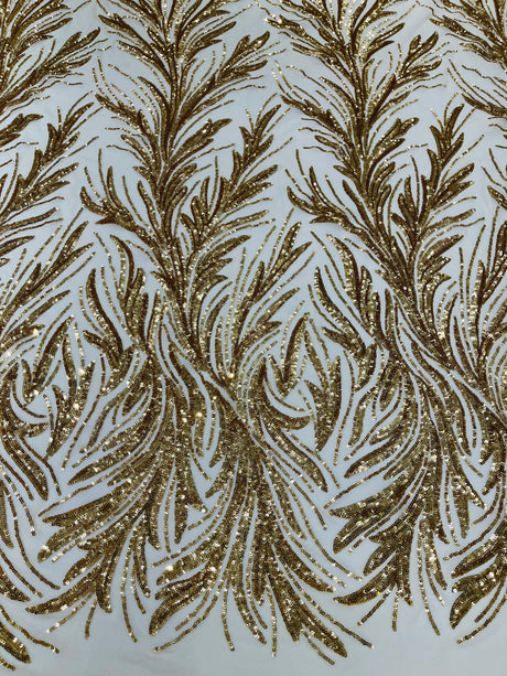 Feather Wing Shiny Sequin Mesh Fabric - Feather Wing Sequin Design, 54" Width (1 Yard)