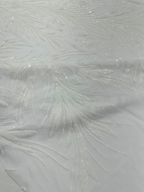 Feather Wing Shiny Sequin Mesh Fabric - Feather Wing Sequin Design, 54" Width (1 Yard)