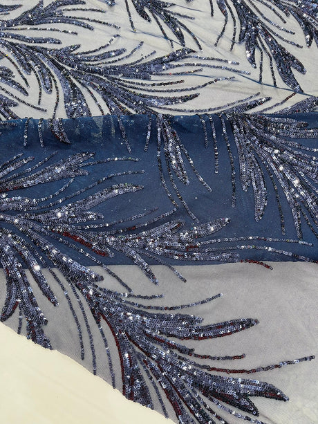 Feather Wing Shiny Sequin Mesh Fabric - Feather Wing Sequin Design, 54" Width (1 Yard)