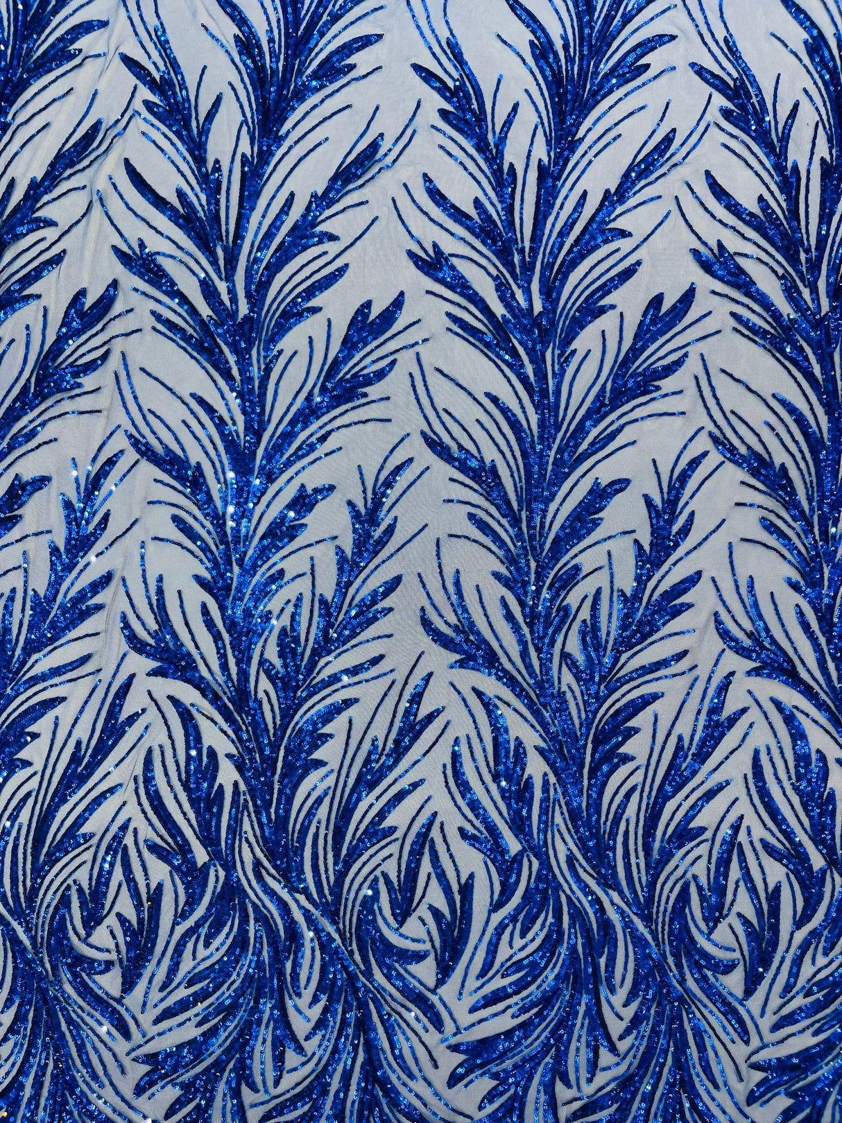 Feather Wing Shiny Sequin Mesh Fabric - Feather Wing Sequin Design, 54" Width (1 Yard)