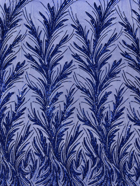 Feather Wing Shiny Sequin Mesh Fabric - Feather Wing Sequin Design, 54" Width (1 Yard)
