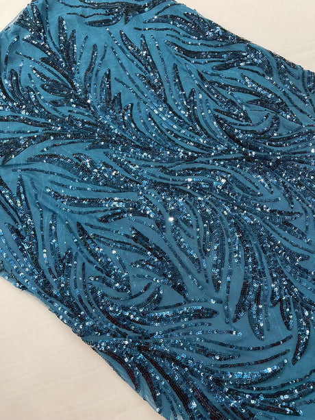 Feather Wing Shiny Sequin Mesh Fabric - Feather Wing Sequin Design, 54" Width (1 Yard)