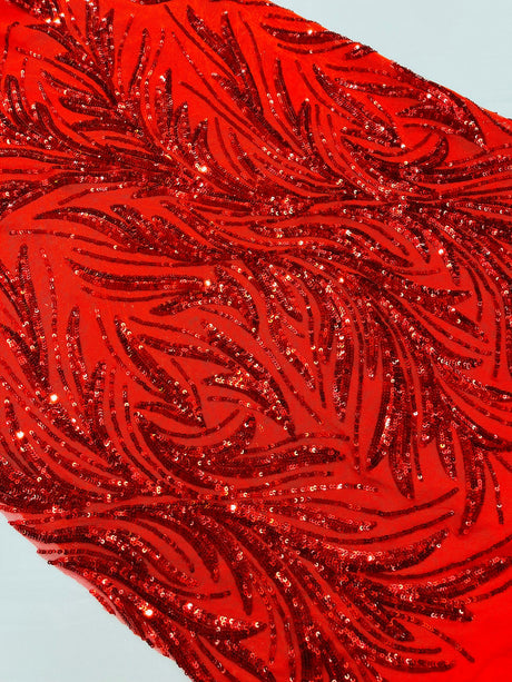 Feather Wing Shiny Sequin Mesh Fabric - Feather Wing Sequin Design, 54" Width (1 Yard)